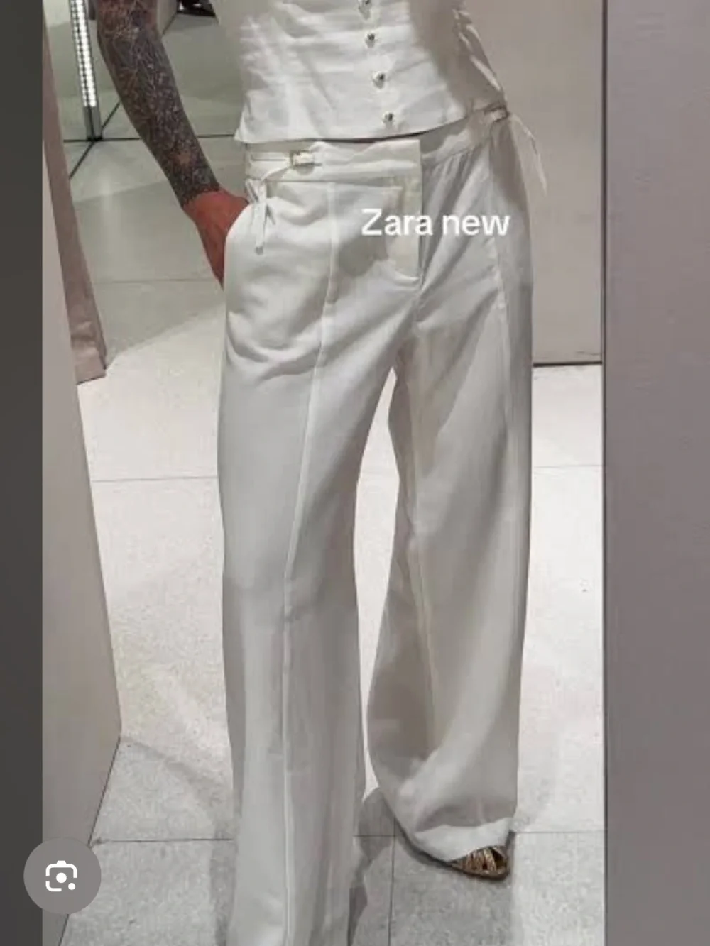 Zara Cream Wide-Leg Linen Chinos